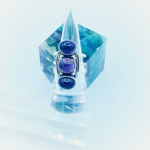 Amethyst Gemstone Sterling Silver Boho Ring Size 7.5 - Picture 6 of 6